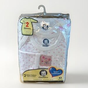 Vintage Gerber Infant Gown Cuddle Cotton Y2K Baby Sleepwear 2 Pack Girls NEW